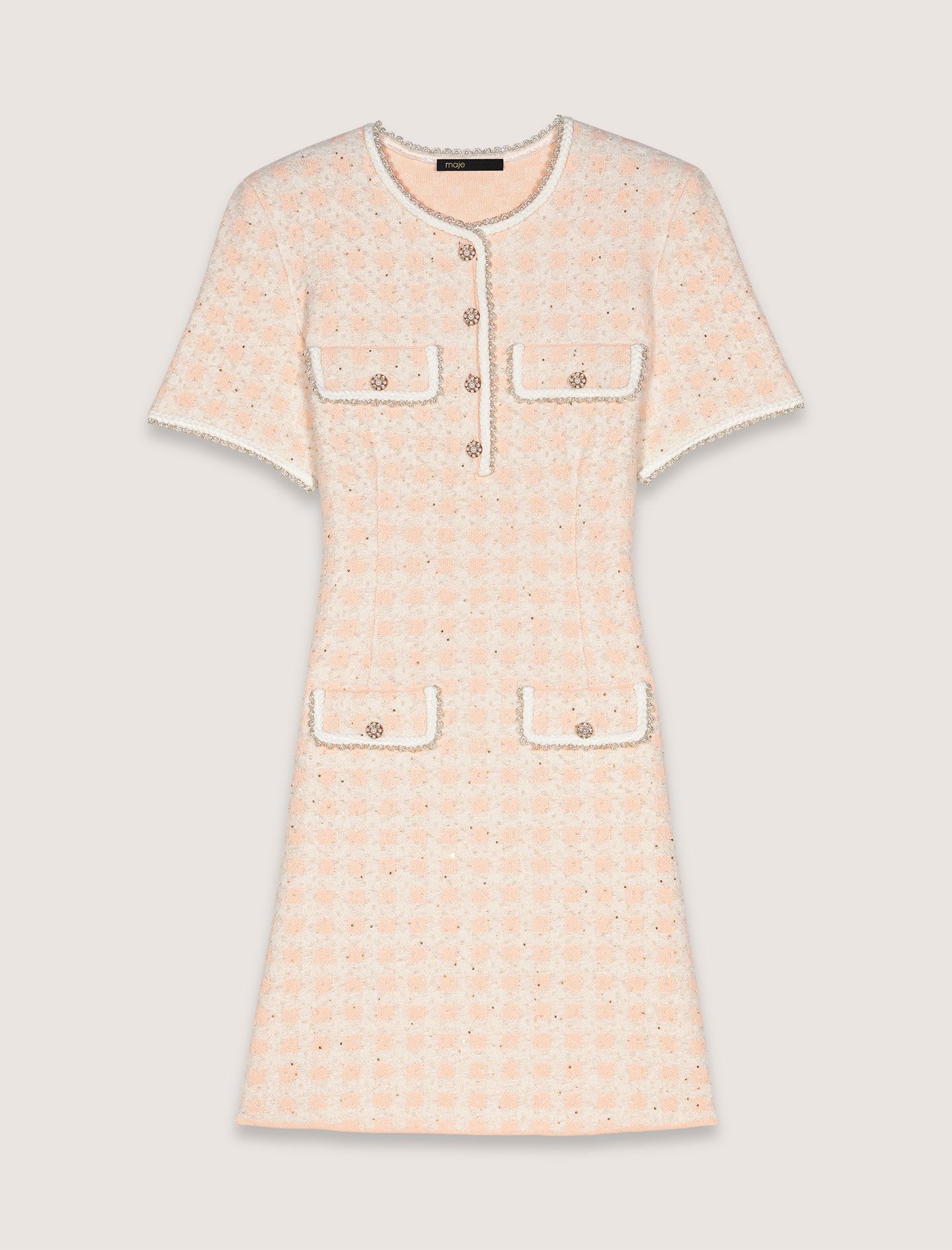 Đầm ngắn dệt kim hiệu ứng vải tweed